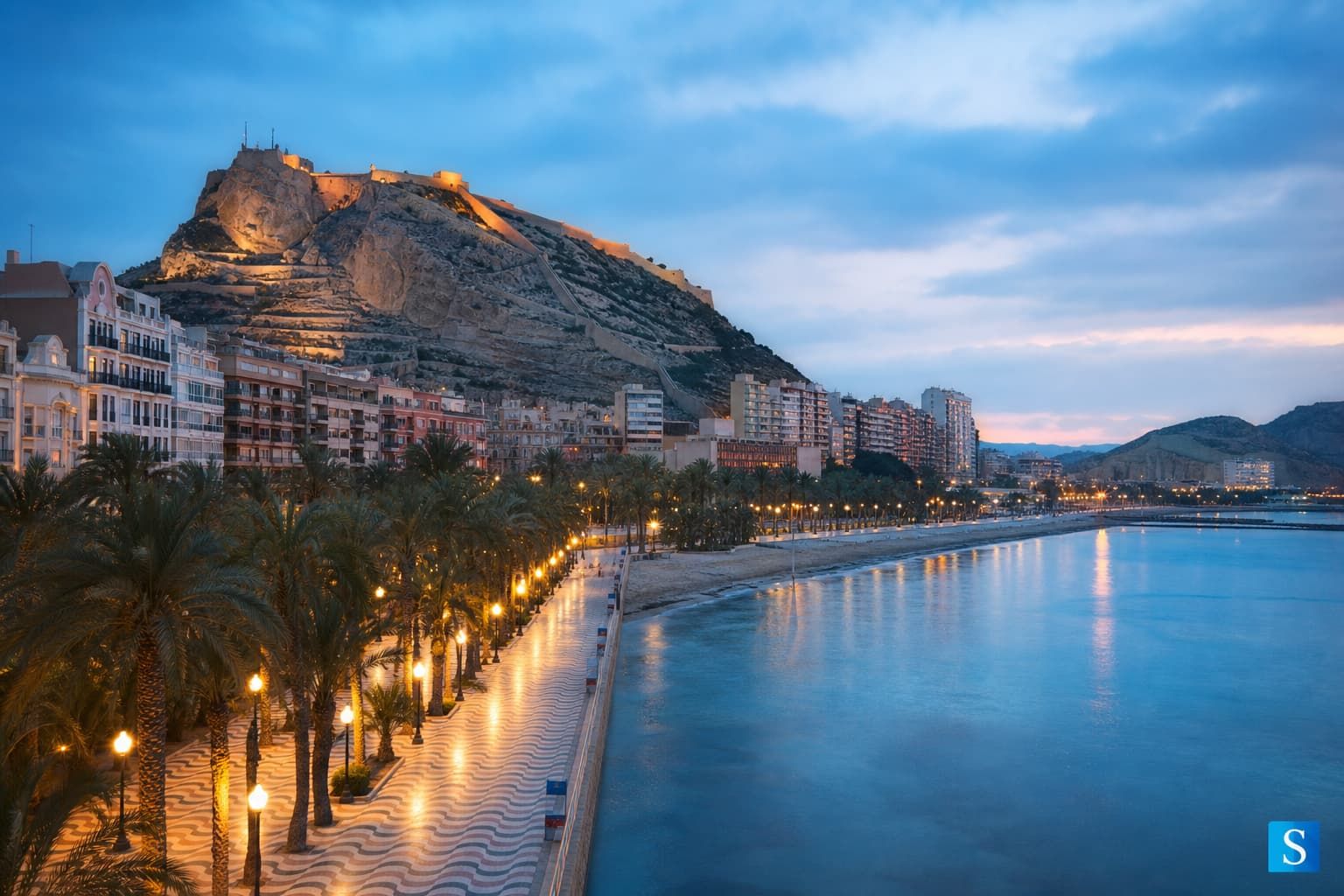 Cullera castle hill and Mediterranean beach, Valencia province